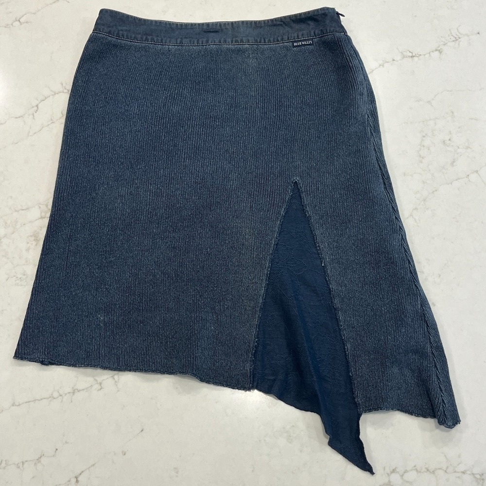 Blue Willi's Womens L Knit Asymmetrical Hem Skirt Minimalist‎ Lagenlook Bohemian